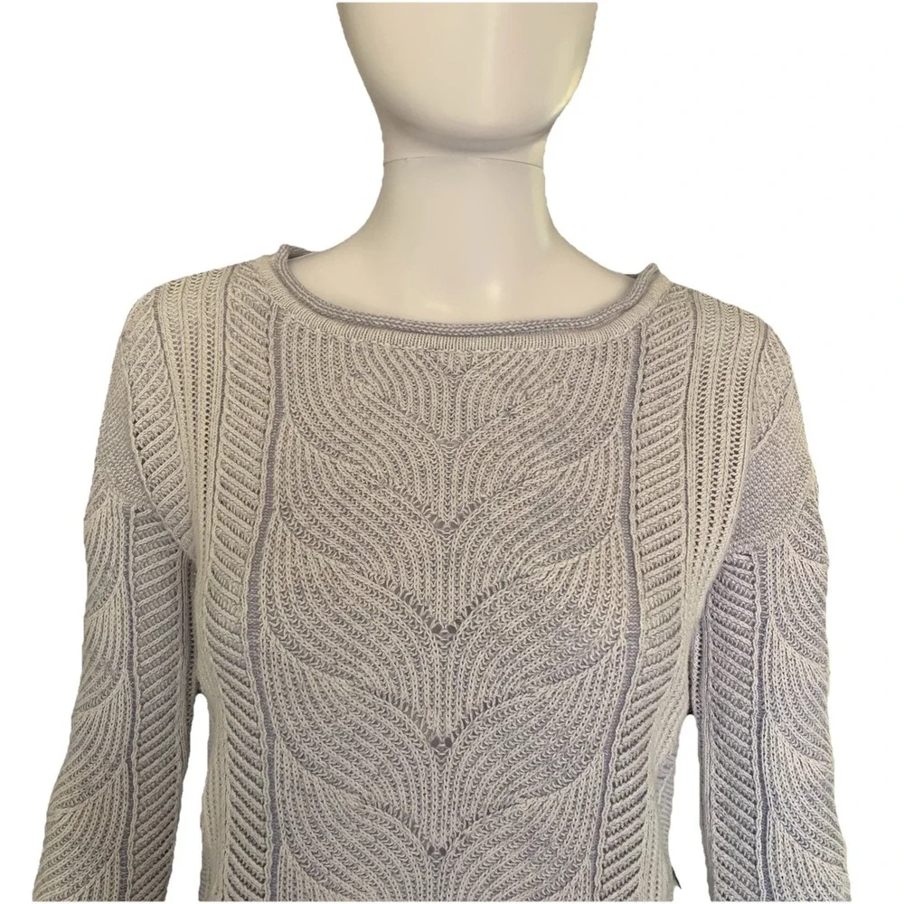 Orvis Sweater light purple Marled Cotton Cable Textured 3/4 Sleeve Lightweight S